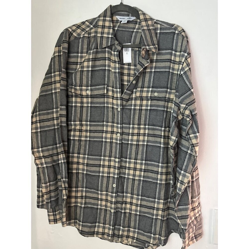 Old Navy Women’s Medium Tall Boyfriend Shirt Pleated Button Down Classic Fit NWT